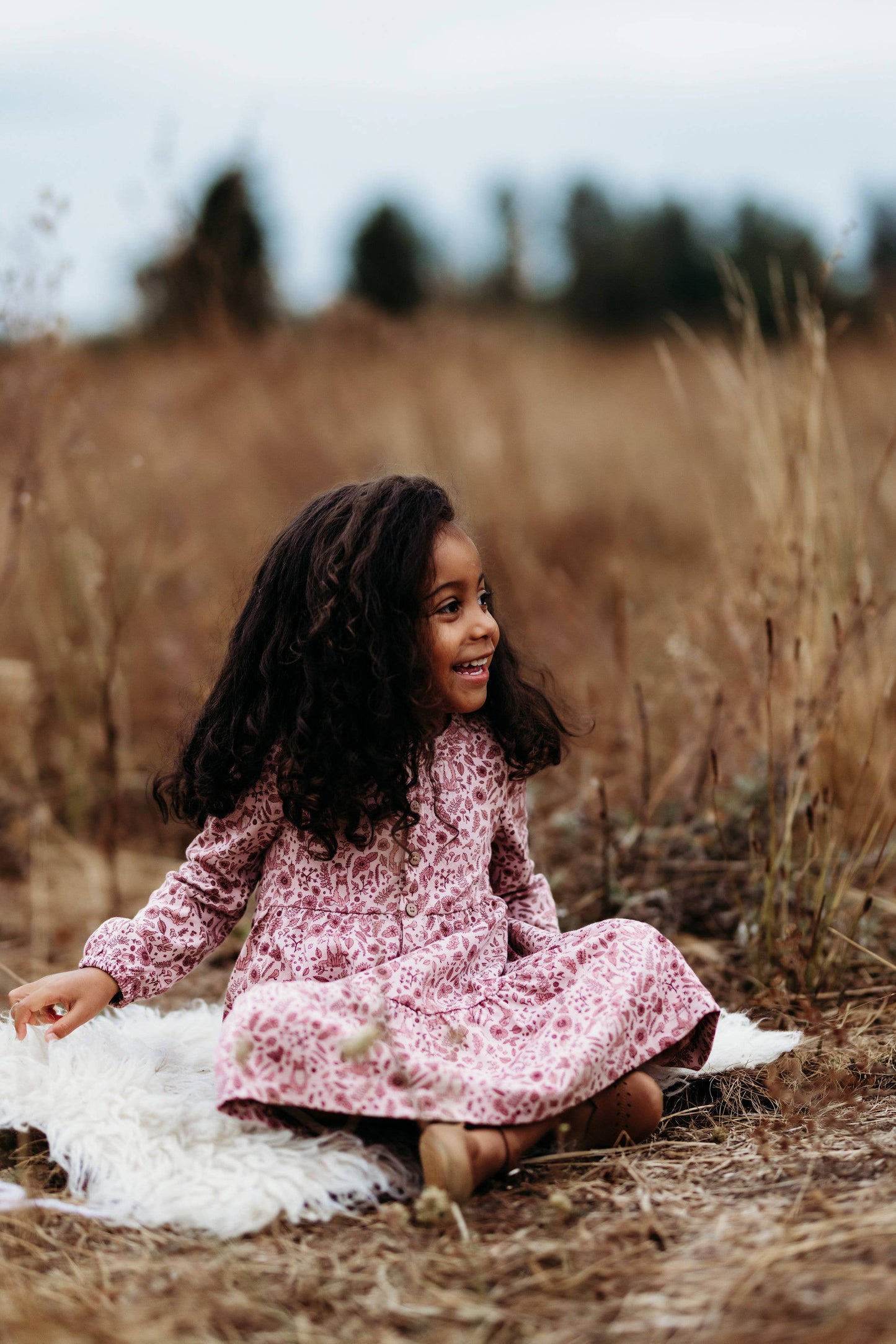 Tiered Henley Dress- Fox Floral Dusty Rose