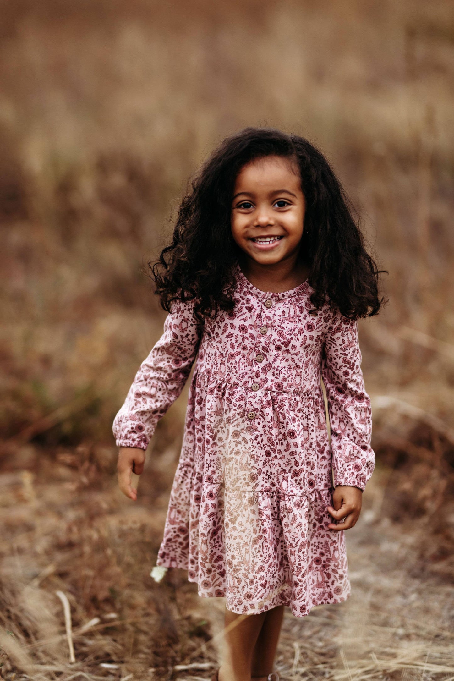 Tiered Henley Dress- Fox Floral Dusty Rose