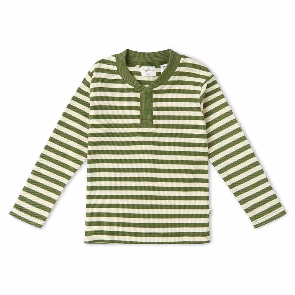 Olive Stripe Organic Henley Top