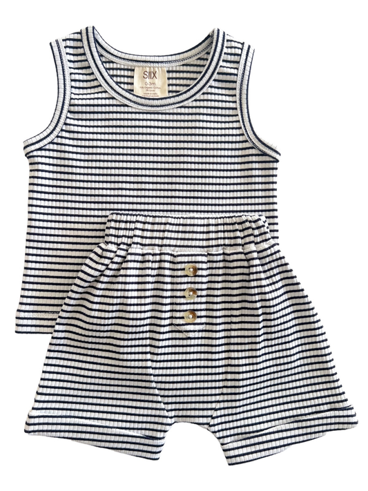 Black Stripe Organic Ribbed Tank & Short Set